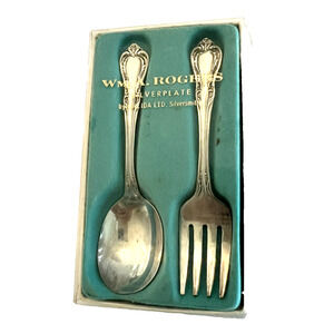Vintage Wm. A. Rogers Onida Silverware Baby Childs Fork & Spoon Set Original Box